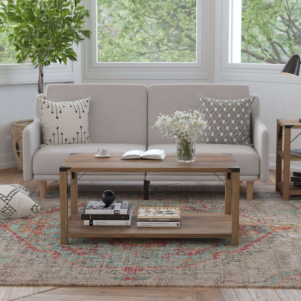 Flash Furniture Rustic Oak Coffee Table with Black Metal Accents ZG-037-OAK-GG - main